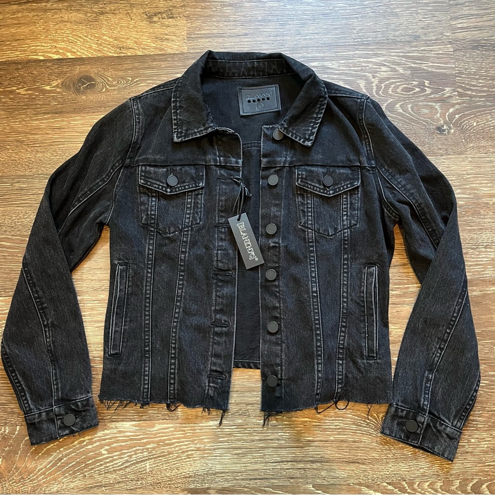 NWT [BLANKNYC] Ghosted Jacket raw hem black Denim Jean trucker Blank N.Y.C. Crop